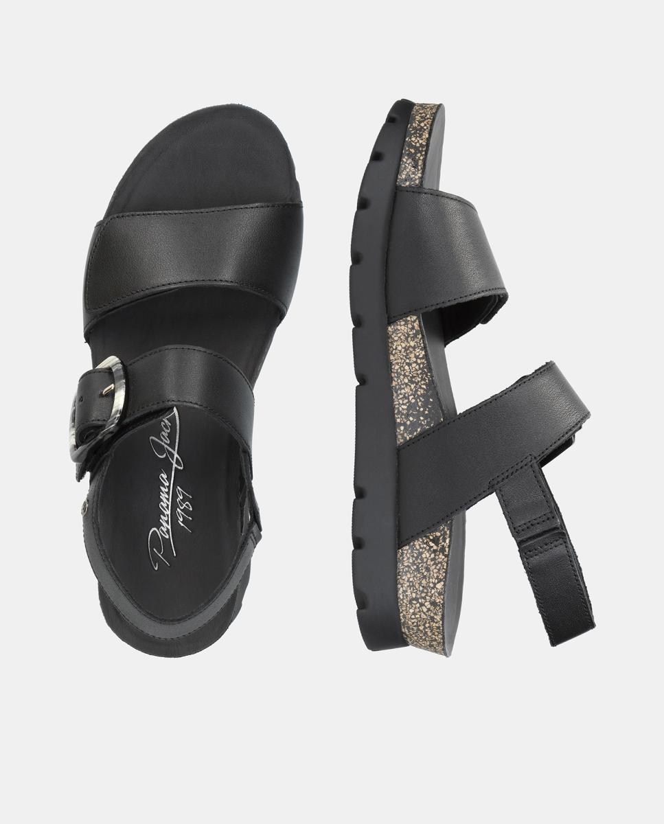 Sandálias de Plataforma em Pele com Forro de Pele Preto-5