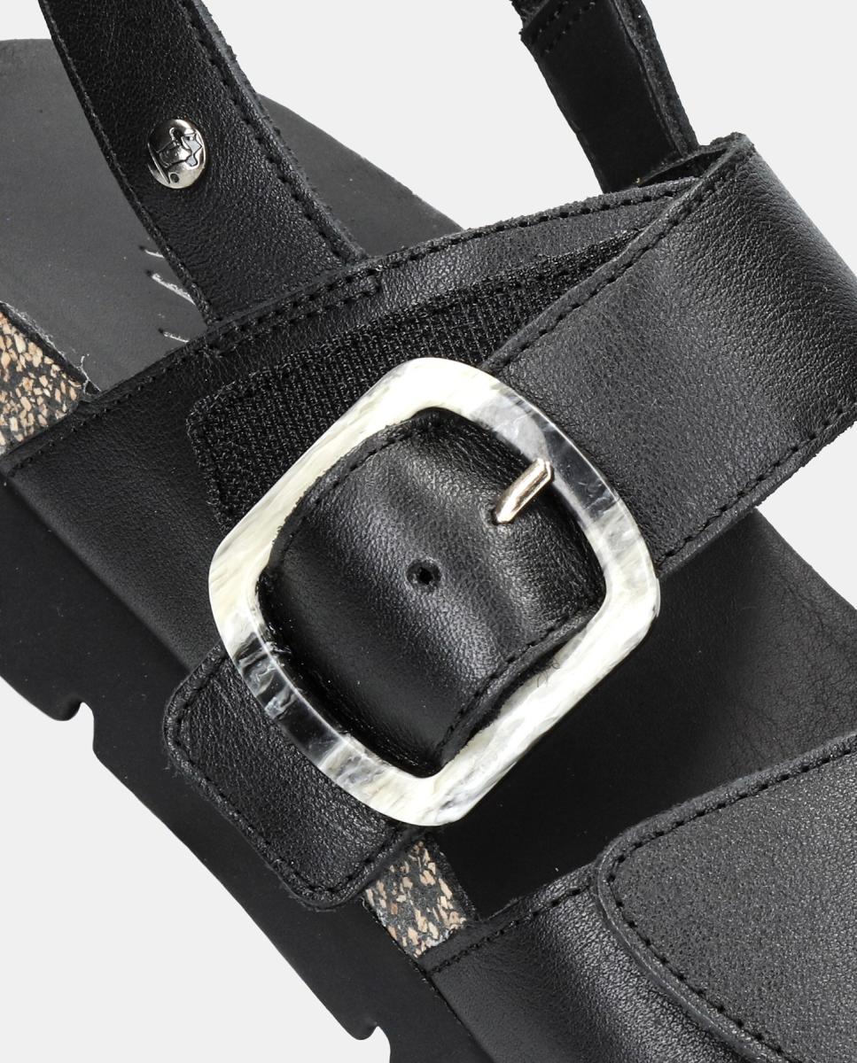 Sandálias de Plataforma em Pele com Forro de Pele Preto-6