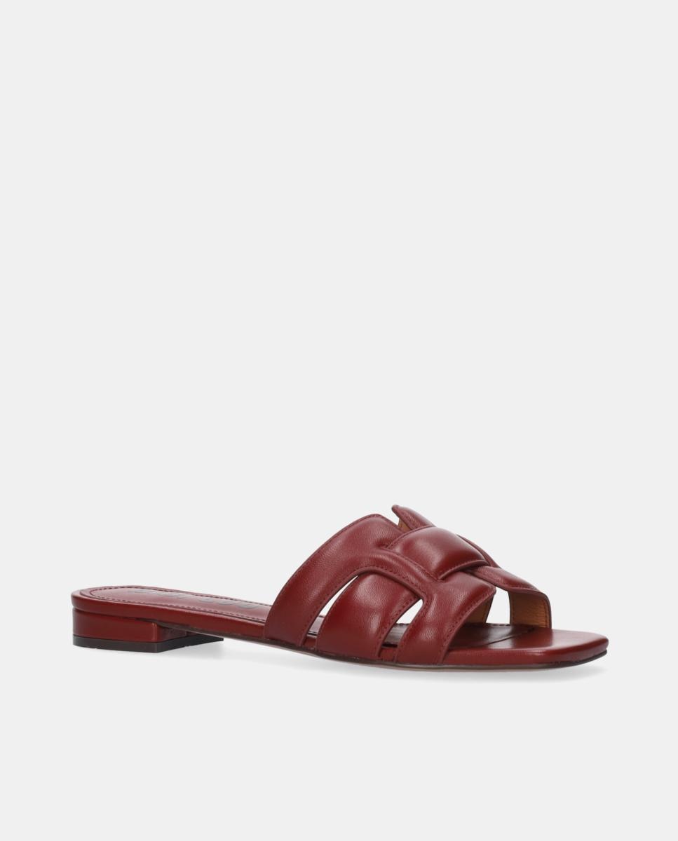 Mules em Pele com Tiras Acolchoadas Vermelho-cereja-2