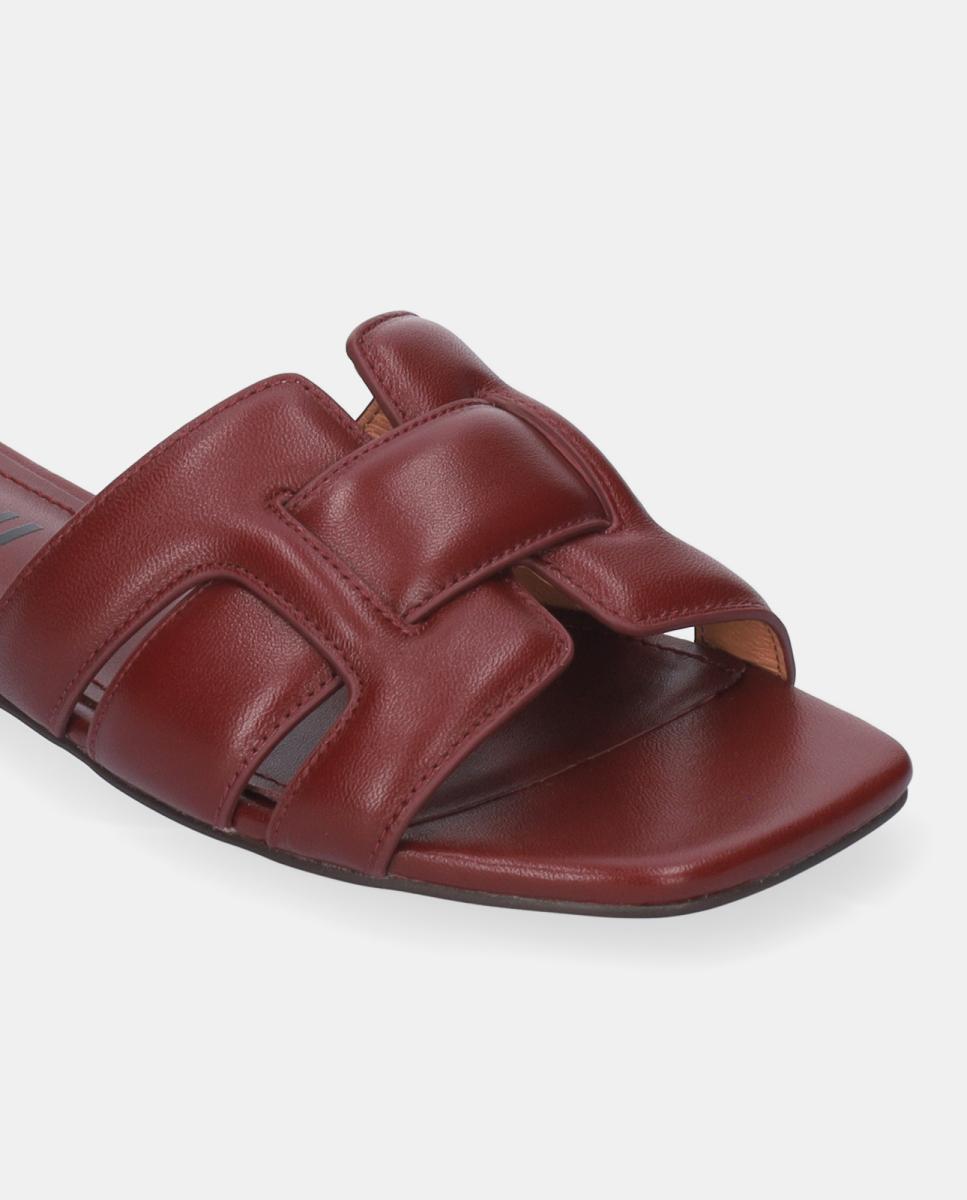 Mules em Pele com Tiras Acolchoadas Vermelho-cereja-3