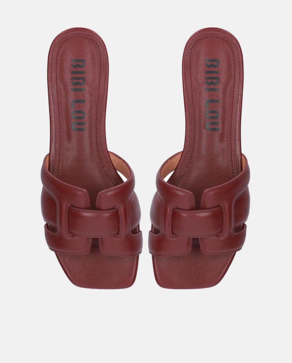 Mules em Pele com Tiras Acolchoadas Vermelho-cereja-4