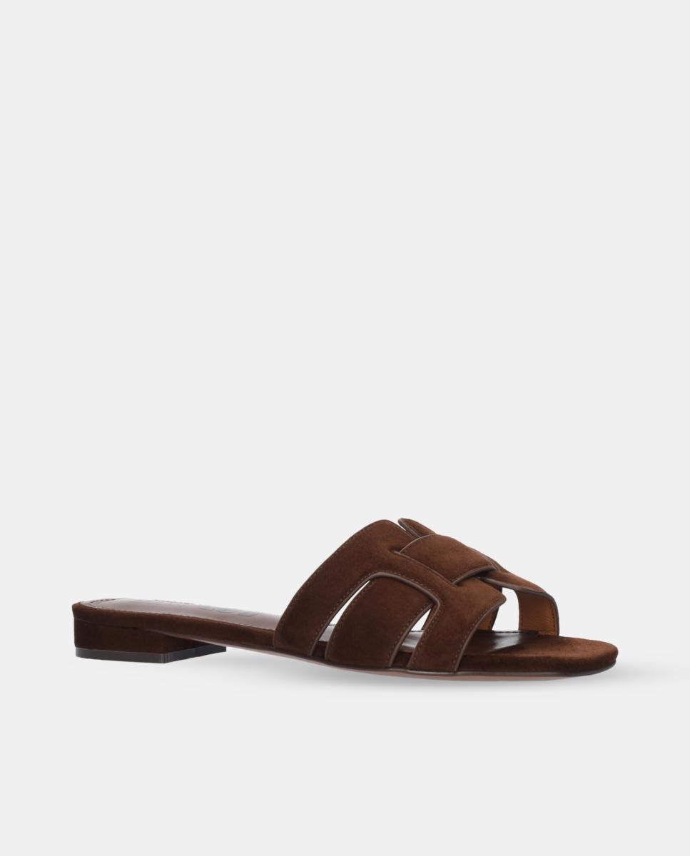 Mules em Pele com Tiras Acolchoadas Castanho-2