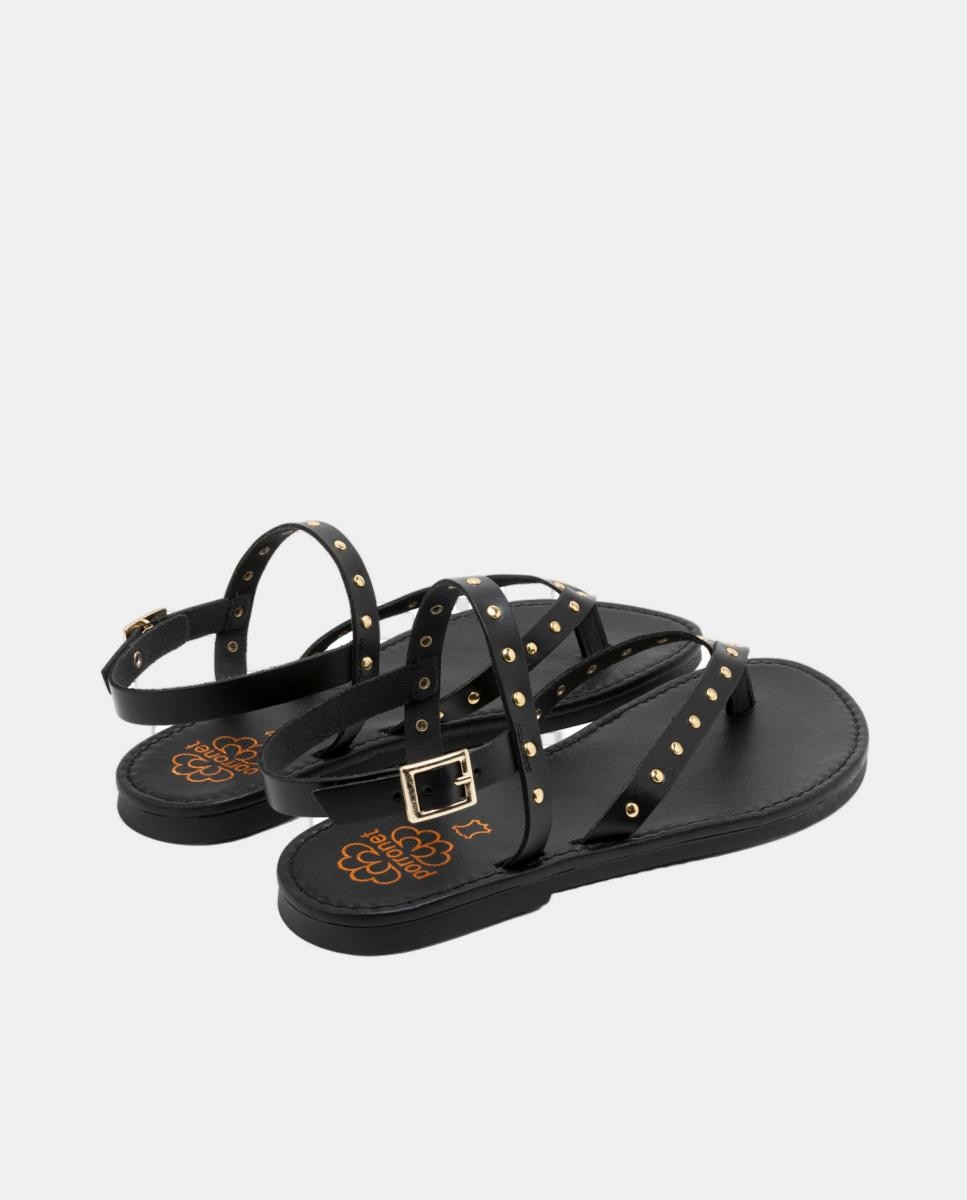 Sandalia plana de piel tachuelas alessandra taupe - Porronet - Negro Negro-3