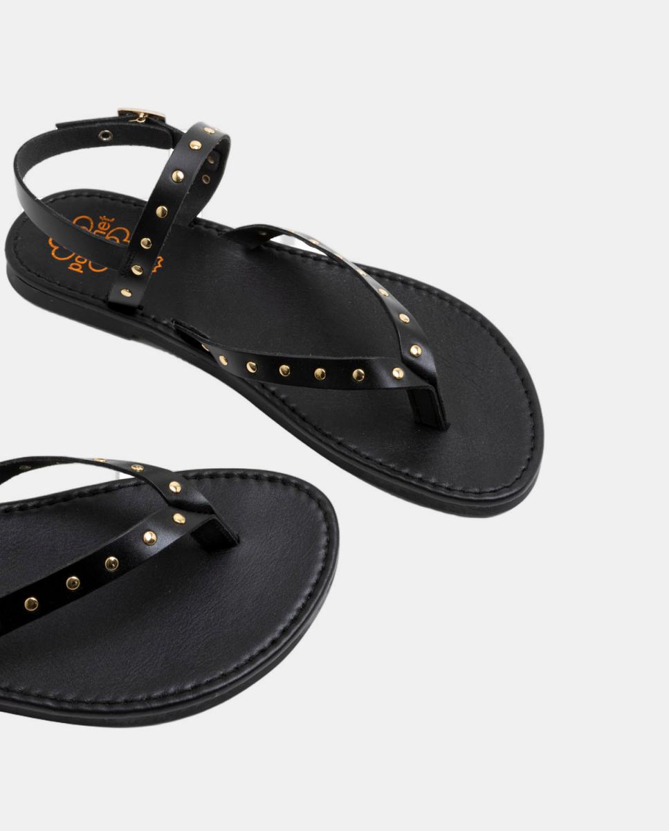 Sandalia plana de piel tachuelas alessandra taupe - Porronet - Negro Negro-4
