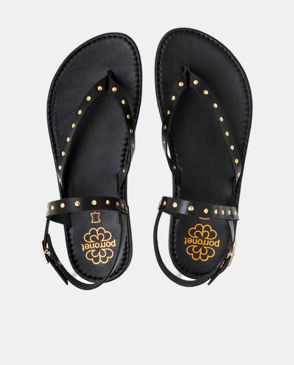 Sandalia plana de piel tachuelas alessandra taupe - Porronet - Negro Negro-5