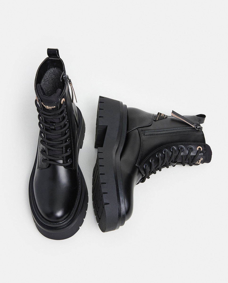 Botins Queen Handler Tipo Combat com Sola Track Preto-4
