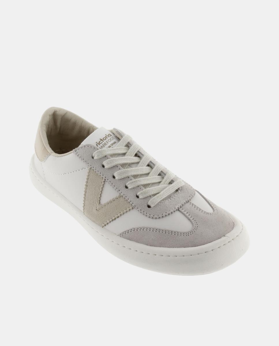 Zapatillas bajas de mujer barefoot con piezas de color y serraje en contraste - Victoria - Blanco Blanco-2
