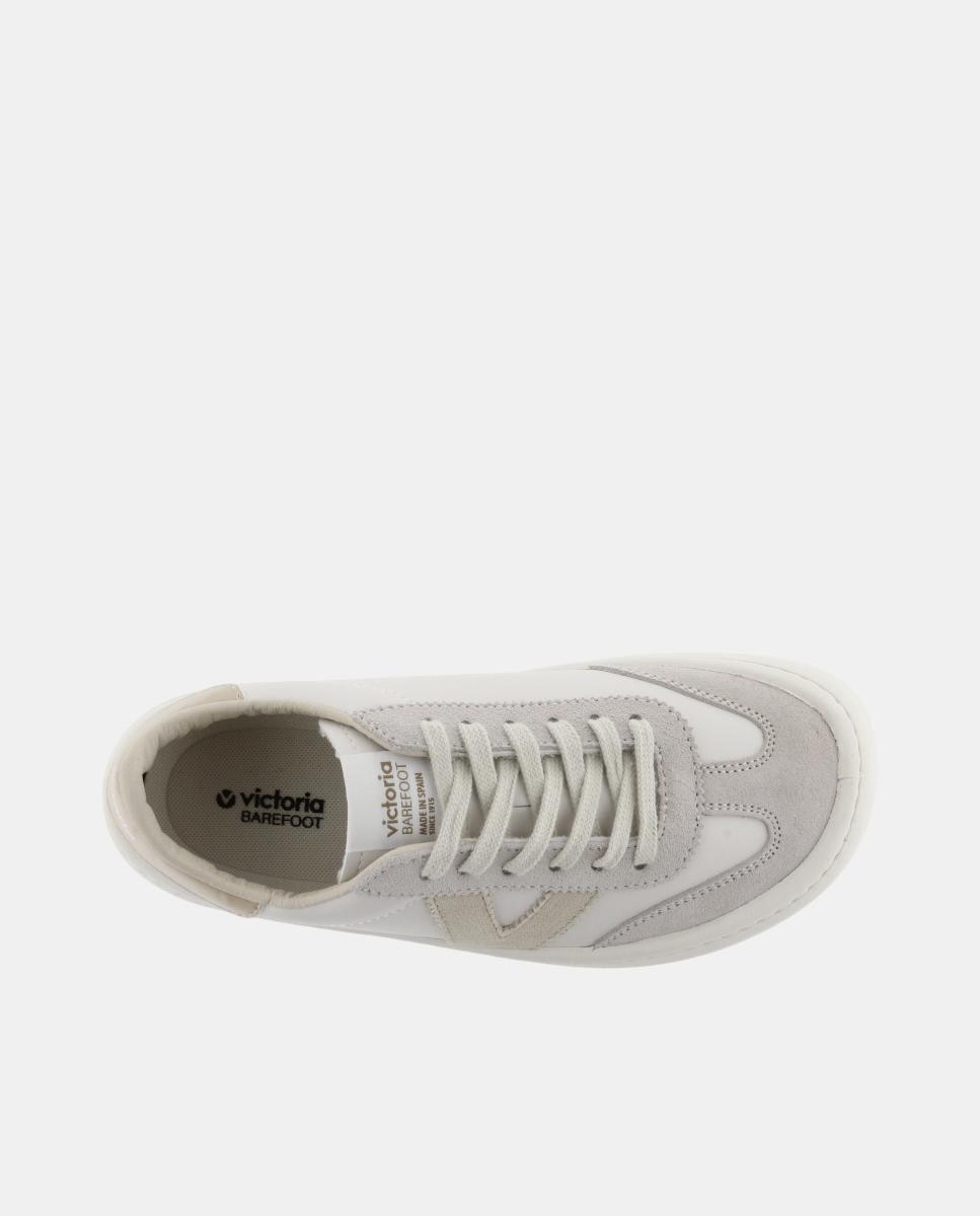 Zapatillas bajas de mujer barefoot con piezas de color y serraje en contraste - Victoria - Blanco Blanco-4