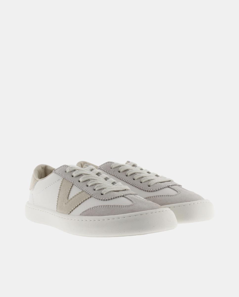 Zapatillas bajas de mujer barefoot con piezas de color y serraje en contraste - Victoria - Blanco Blanco-5