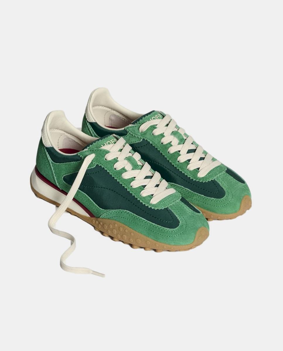 Sapatilhas Baixas em Pele com Sola de Borracha Esmeralda-2