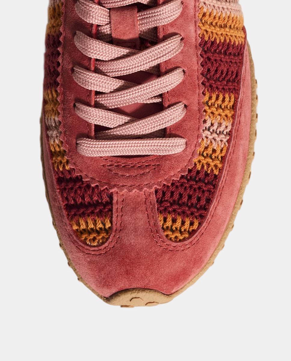 Sapatilhas Baixas em Pele com Sola de Borracha Vermelho Coral-3