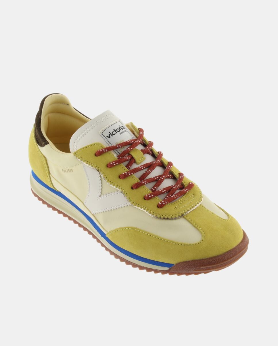 Sapatilhas Desportivas de Nylon com Peças de Croute a Condizer e Sola em Serra Amarelo-2