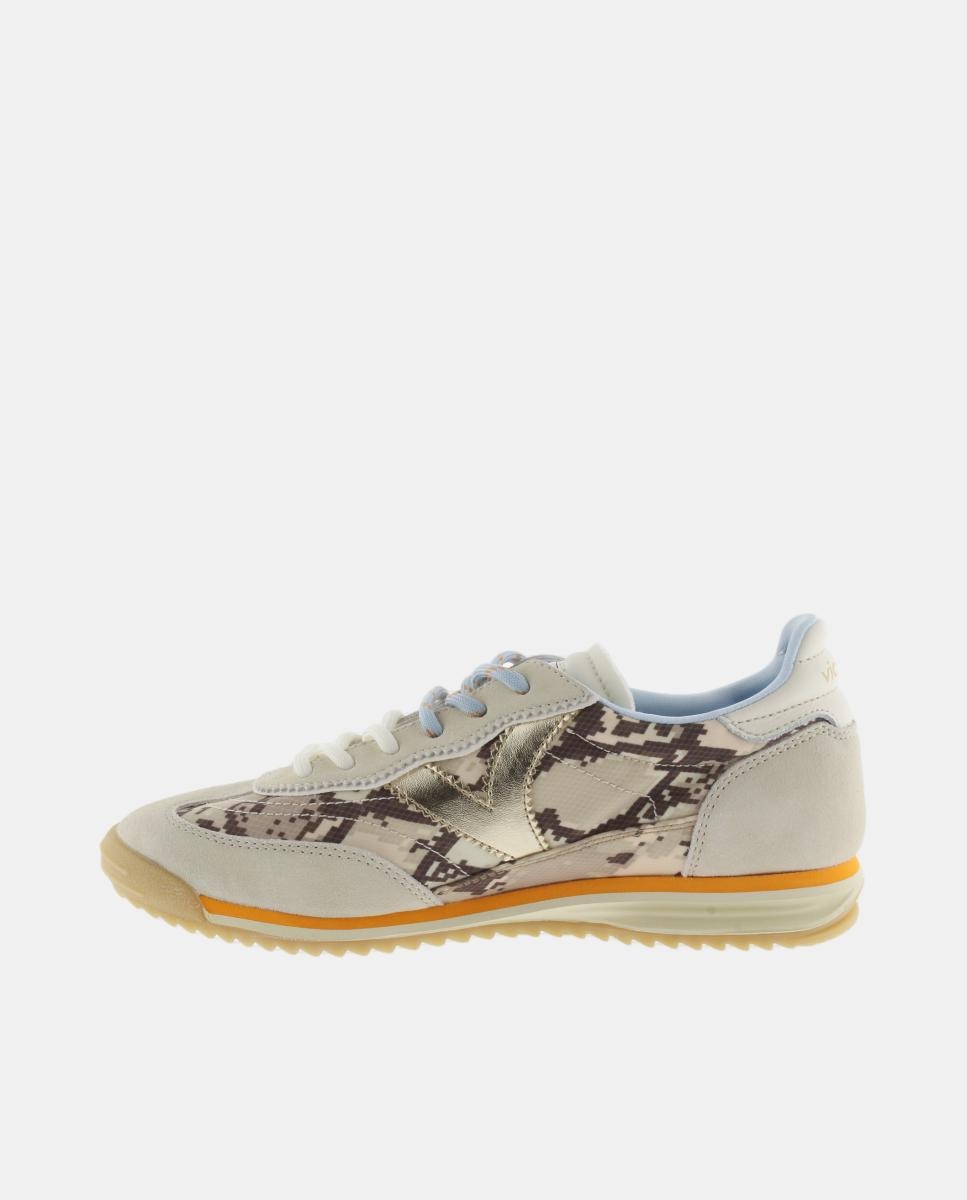 Sapatilhas Desportivas de Animal Print com Peças de Croute e Logótipo Metalizado 3