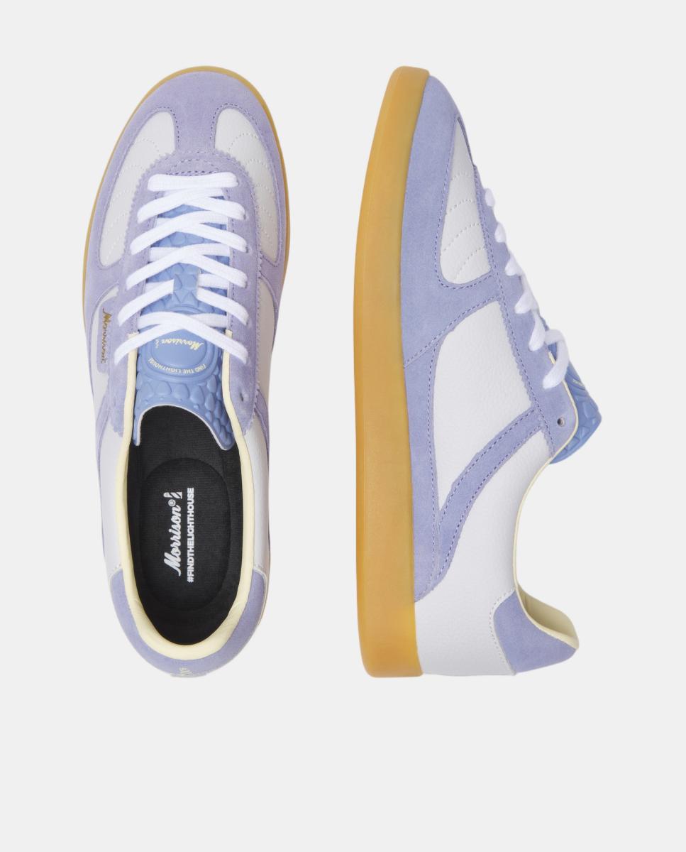 Sapatilhas em Couro com Combinações de Couro em Diferentes Cores Celeste-4