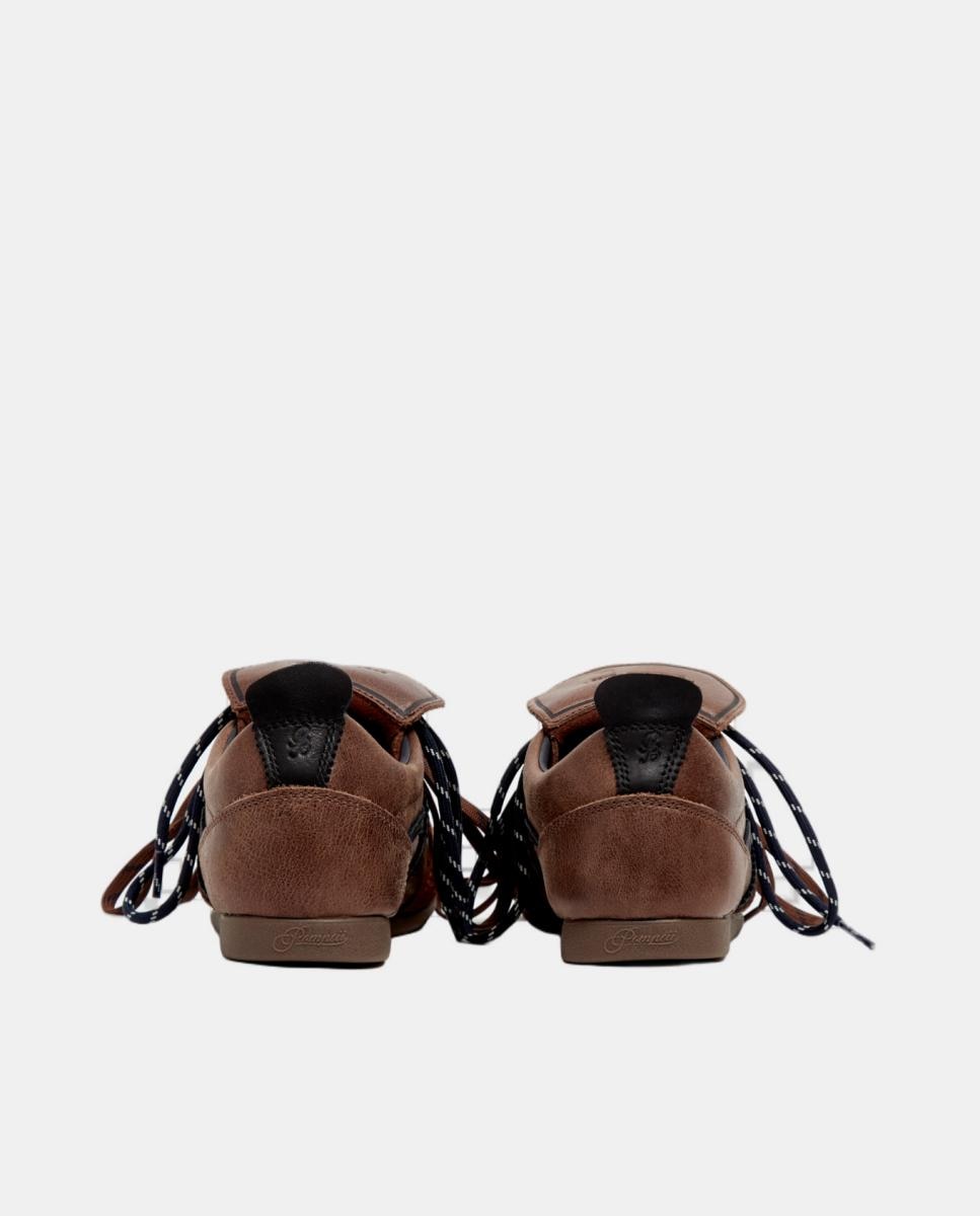 Sapatilhas Casual em Pele com Combinação Tripla de Atacadores Castanho-5
