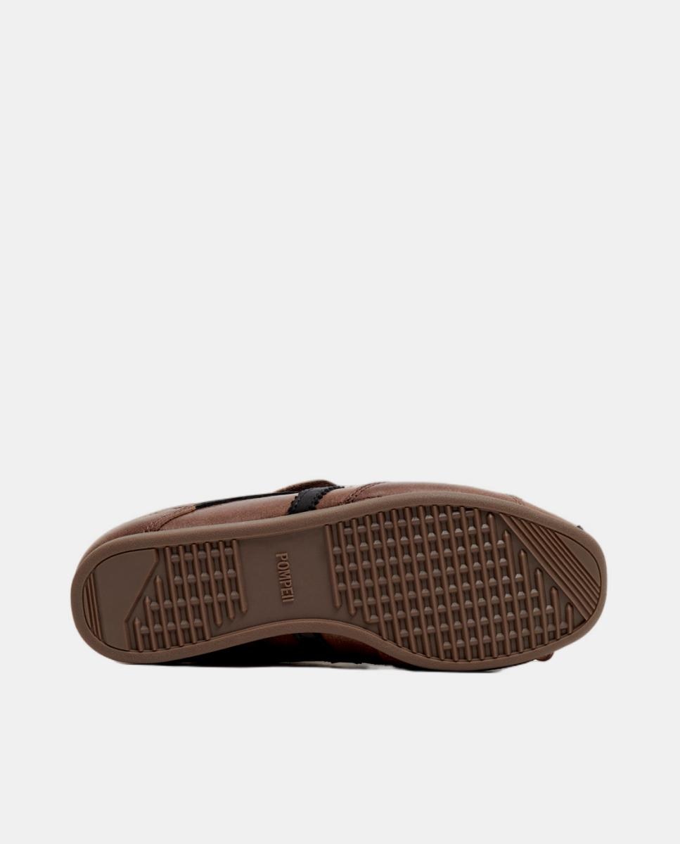 Sapatilhas Casual em Pele com Combinação Tripla de Atacadores Castanho-8