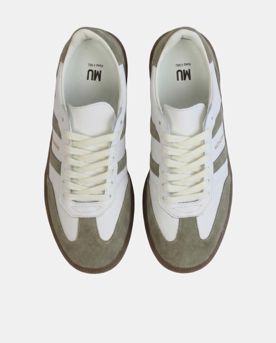 Sapatilhas de pele estilo sneaker retro com atacadores Branco-marfim-2