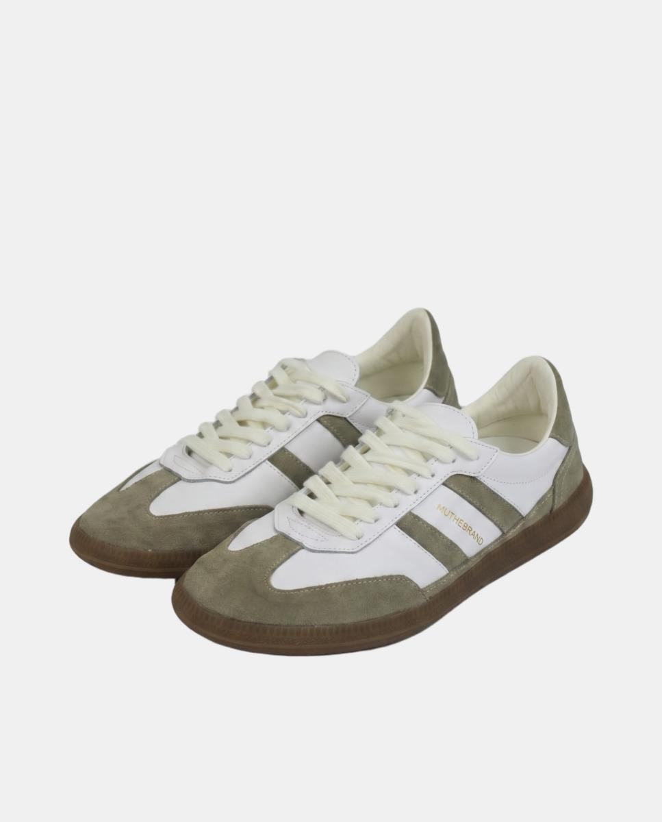 Sapatilhas de pele estilo sneaker retro com atacadores Branco-marfim-5