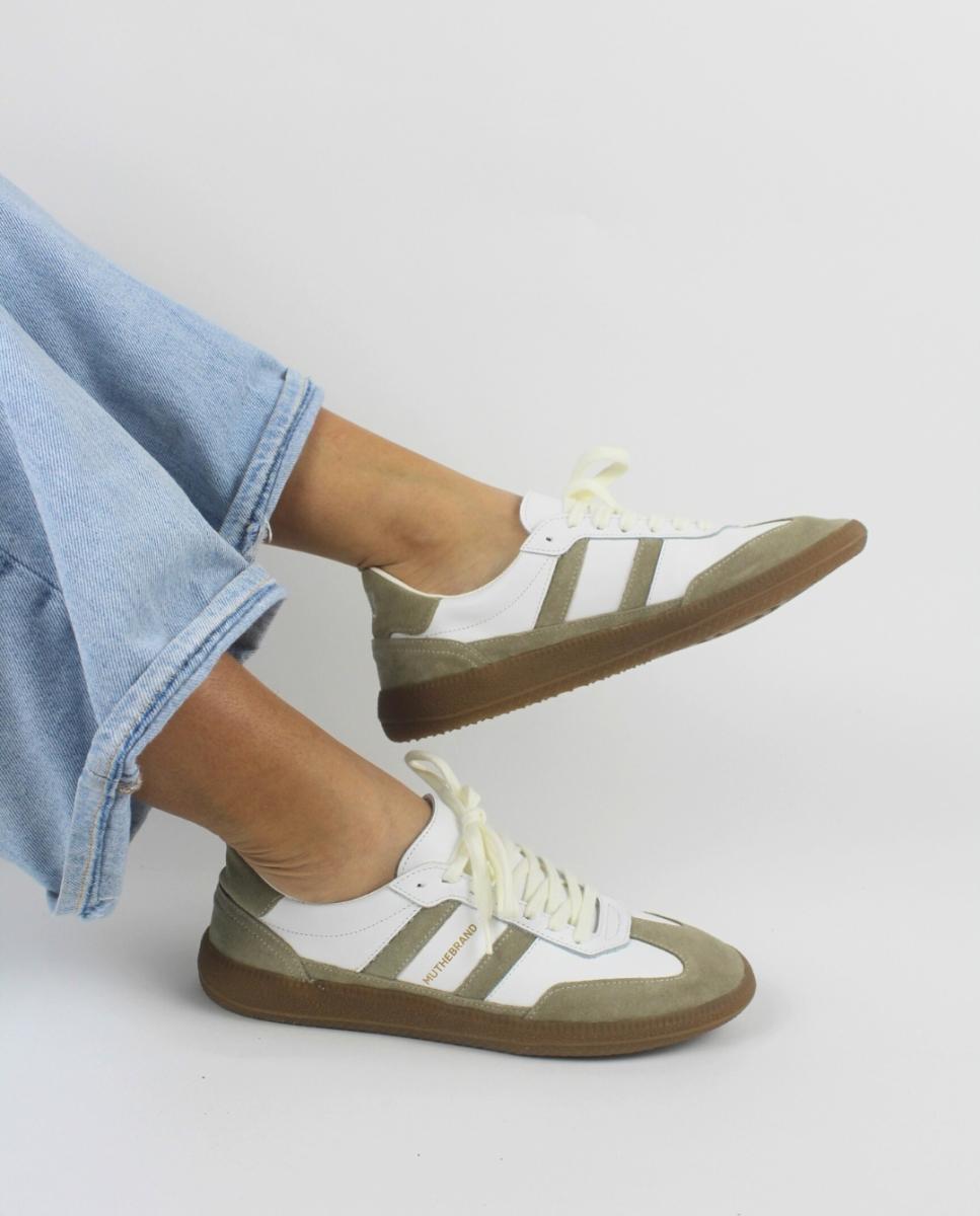 Sapatilhas de pele estilo sneaker retro com atacadores Branco-marfim-6