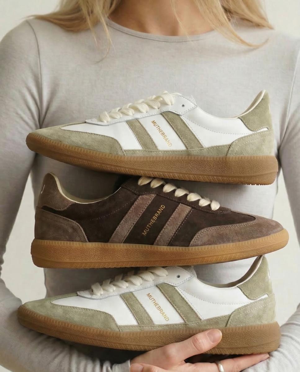 Sapatilhas de pele estilo sneaker retro com atacadores Branco-marfim-10