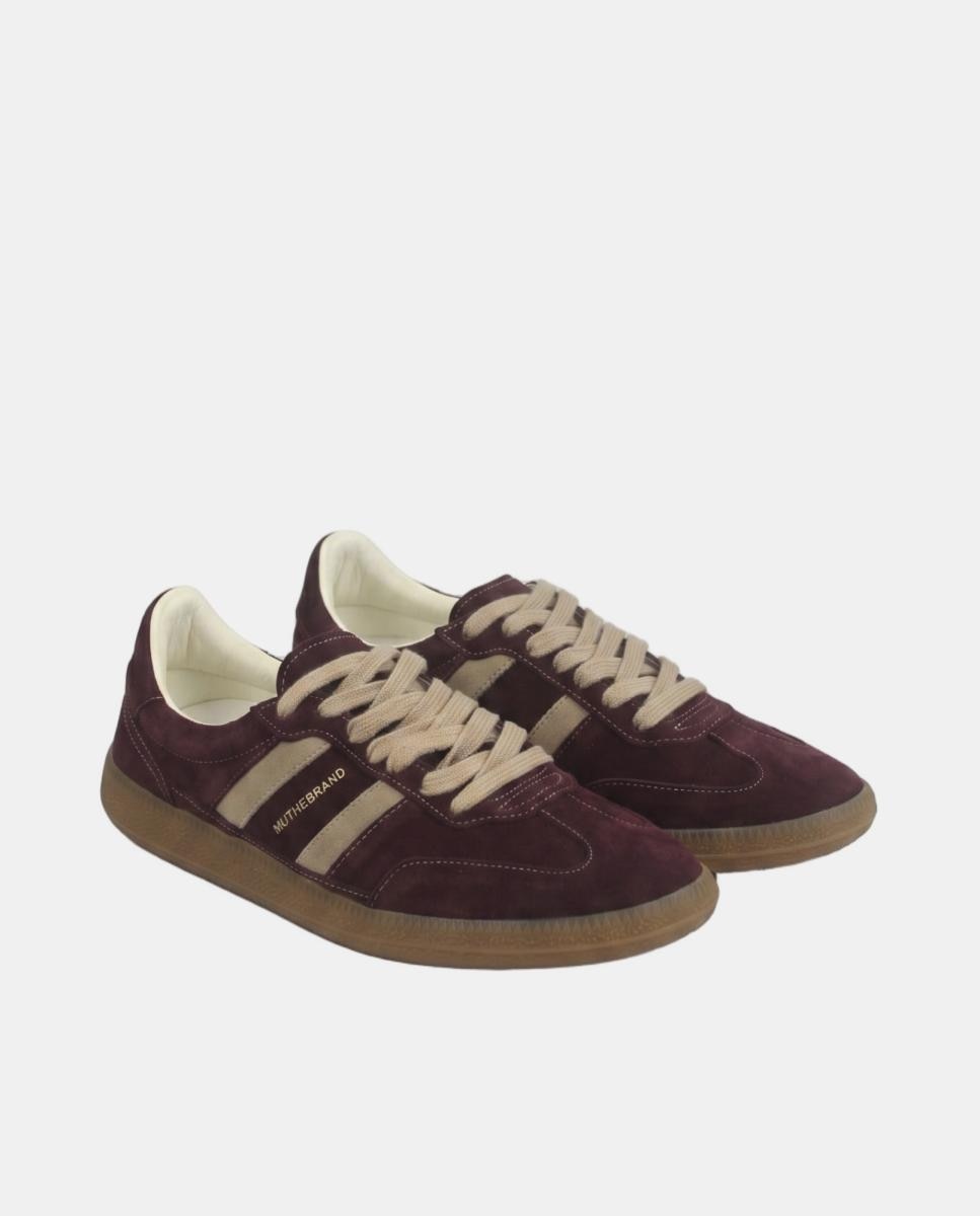 Zapatilla de piel estilo sneaker retro con cordones - MU the brand - Rojo Granate Rojo Granate-4