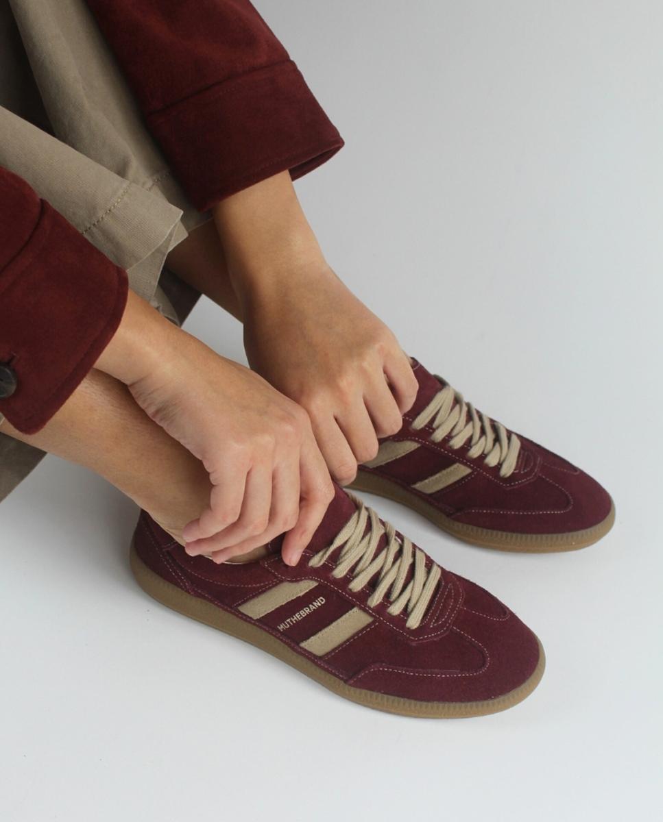 Zapatilla de piel estilo sneaker retro con cordones - MU the brand - Rojo Granate Rojo Granate-7