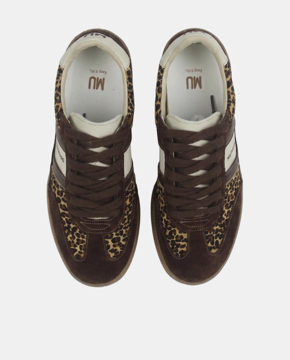 Zapatilla de piel estilo sneaker retro con cordones - MU the brand - Marrón Marrón-2