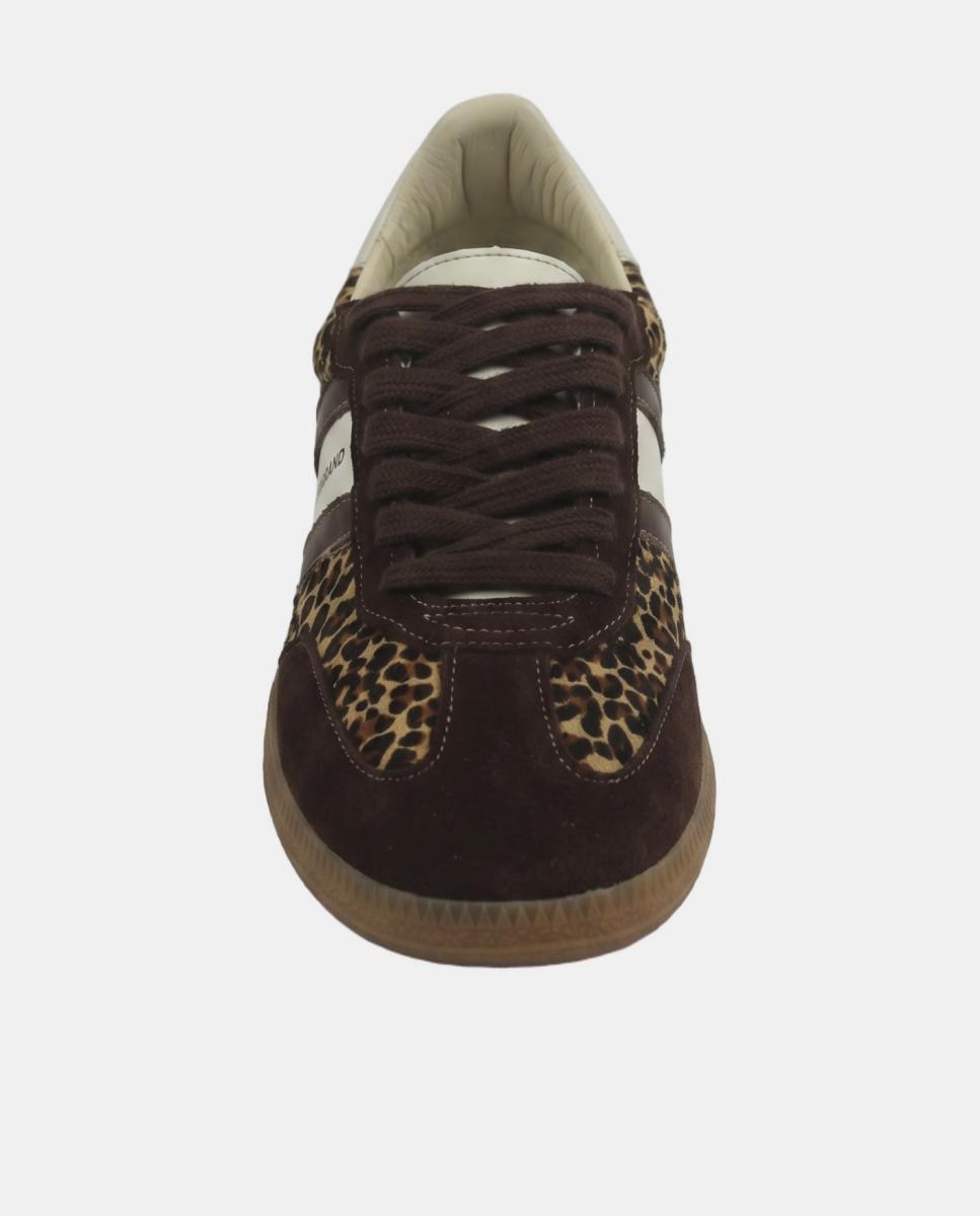 Zapatilla de piel estilo sneaker retro con cordones - MU the brand - Marrón Marrón-3