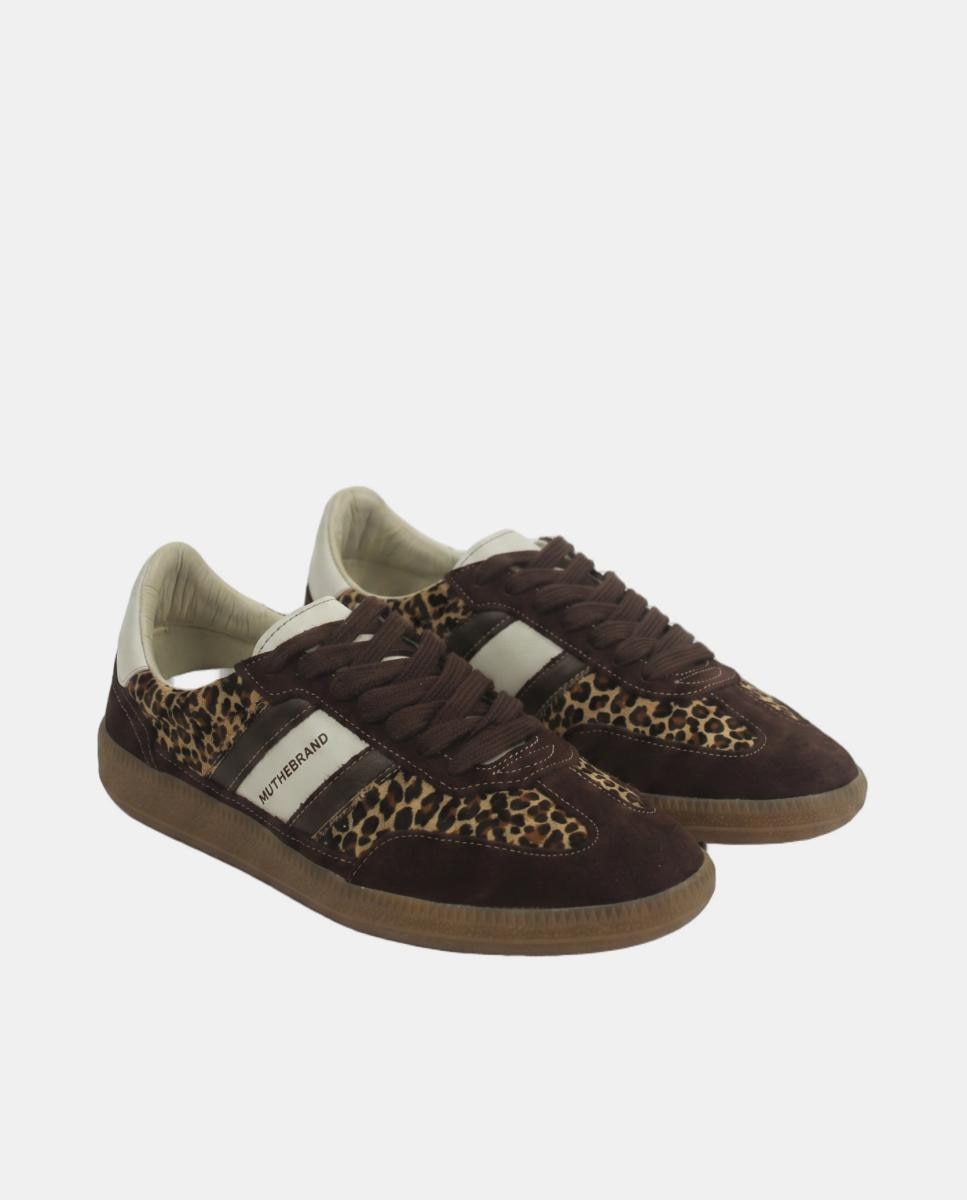 Zapatilla de piel estilo sneaker retro con cordones - MU the brand - Marrón Marrón-5