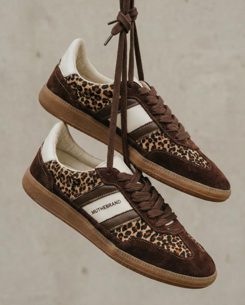 Zapatilla de piel estilo sneaker retro con cordones - MU the brand - Marrón Marrón-8