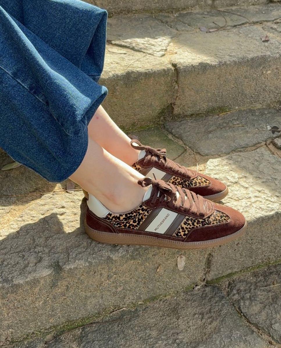 Zapatilla de piel estilo sneaker retro con cordones - MU the brand - Marrón Marrón-9