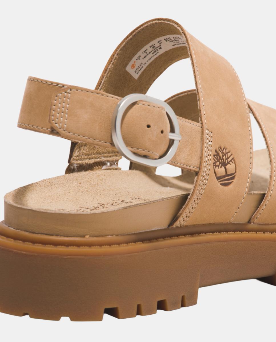 Sandálias Rasas Clairemont Way em Pele com Fivela Taupe-7