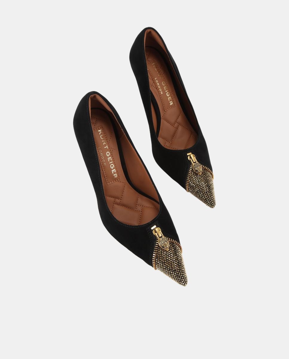 Sapatos de Salto Stiletto com Biqueira com Brilhos e Detalhe de Fecho de Correr Preto-2