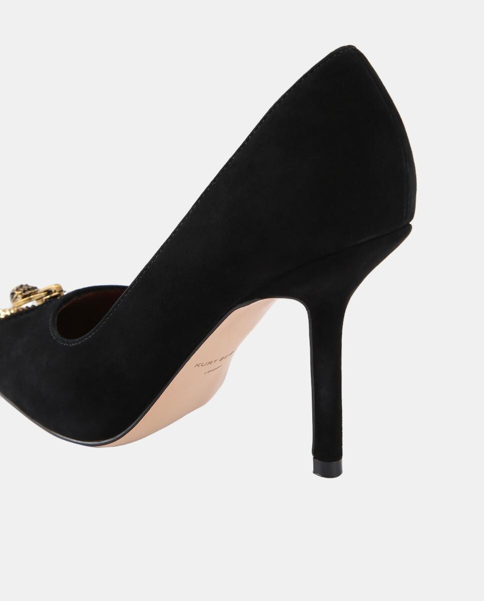 Sapatos de Salto Stiletto com Biqueira com Brilhos e Detalhe de Fecho de Correr Preto-3