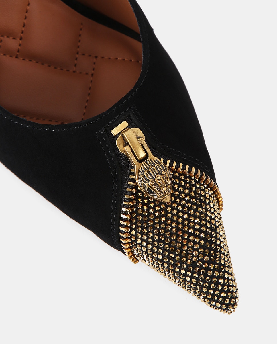 Sapatos de Salto Stiletto com Biqueira com Brilhos e Detalhe de Fecho de Correr Preto-4