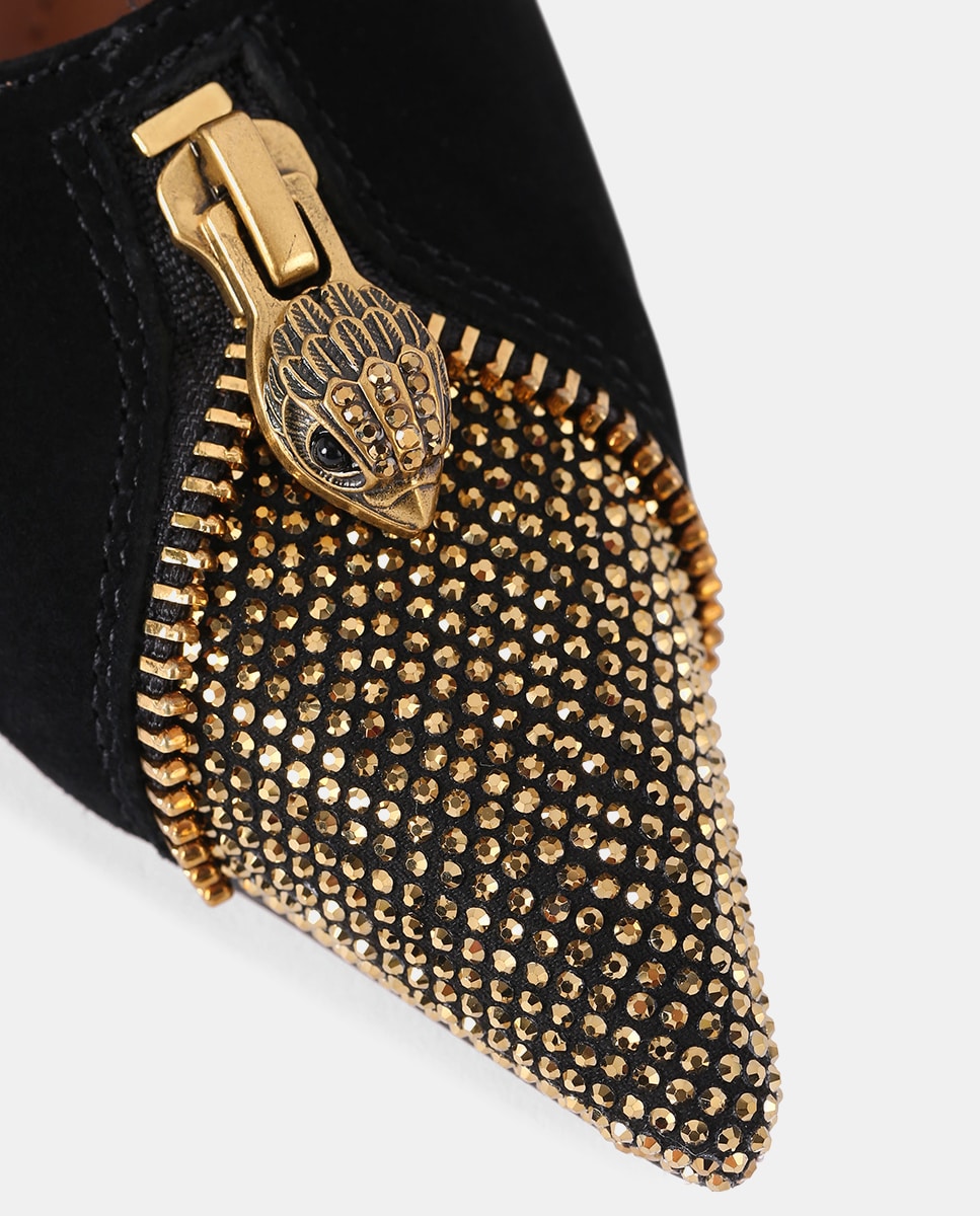 Sapatos de Salto Stiletto com Biqueira com Brilhos e Detalhe de Fecho de Correr Preto-5