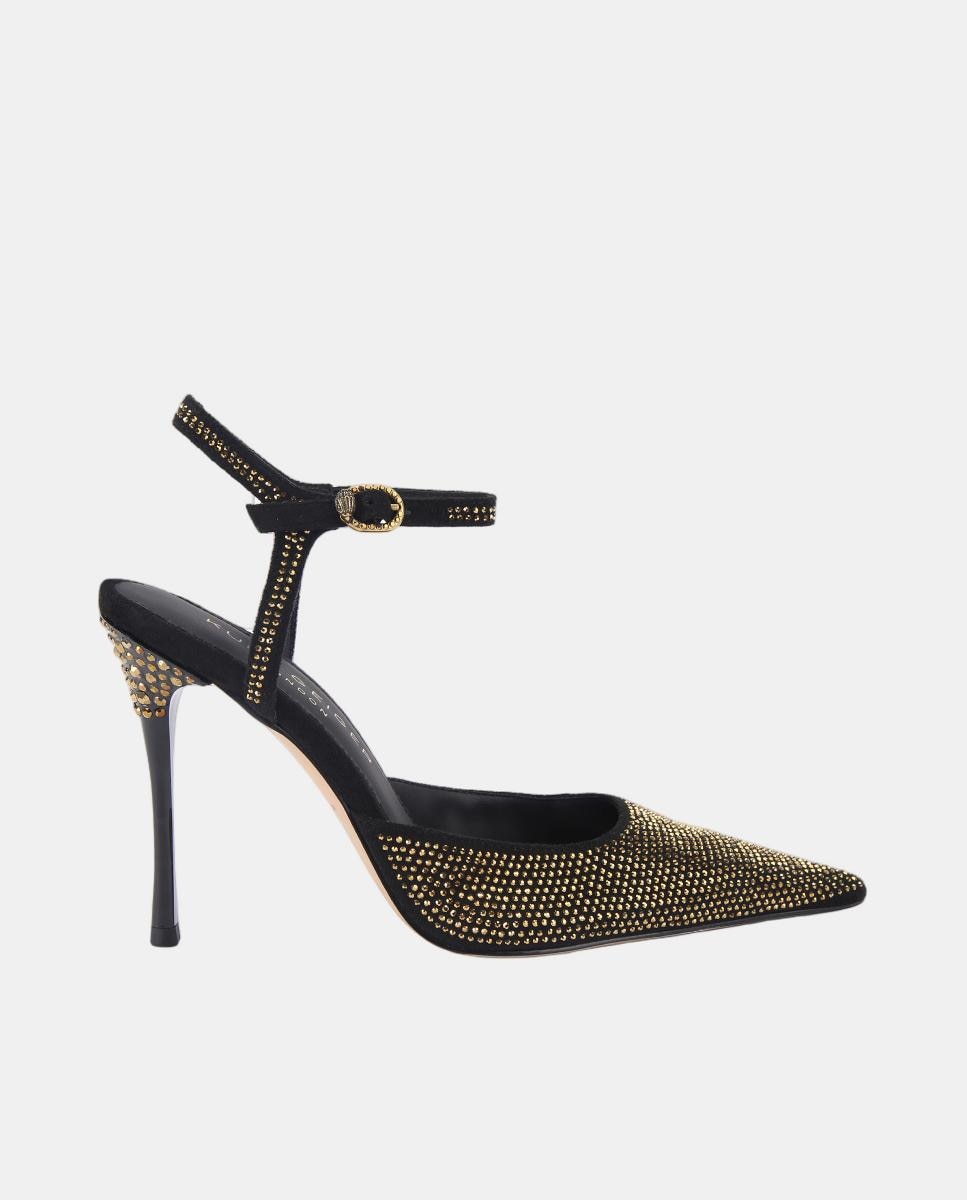 Sapatos de Salto Stiletto com Calcanhar Aberto e Biqueira com Brilhos Preto-1