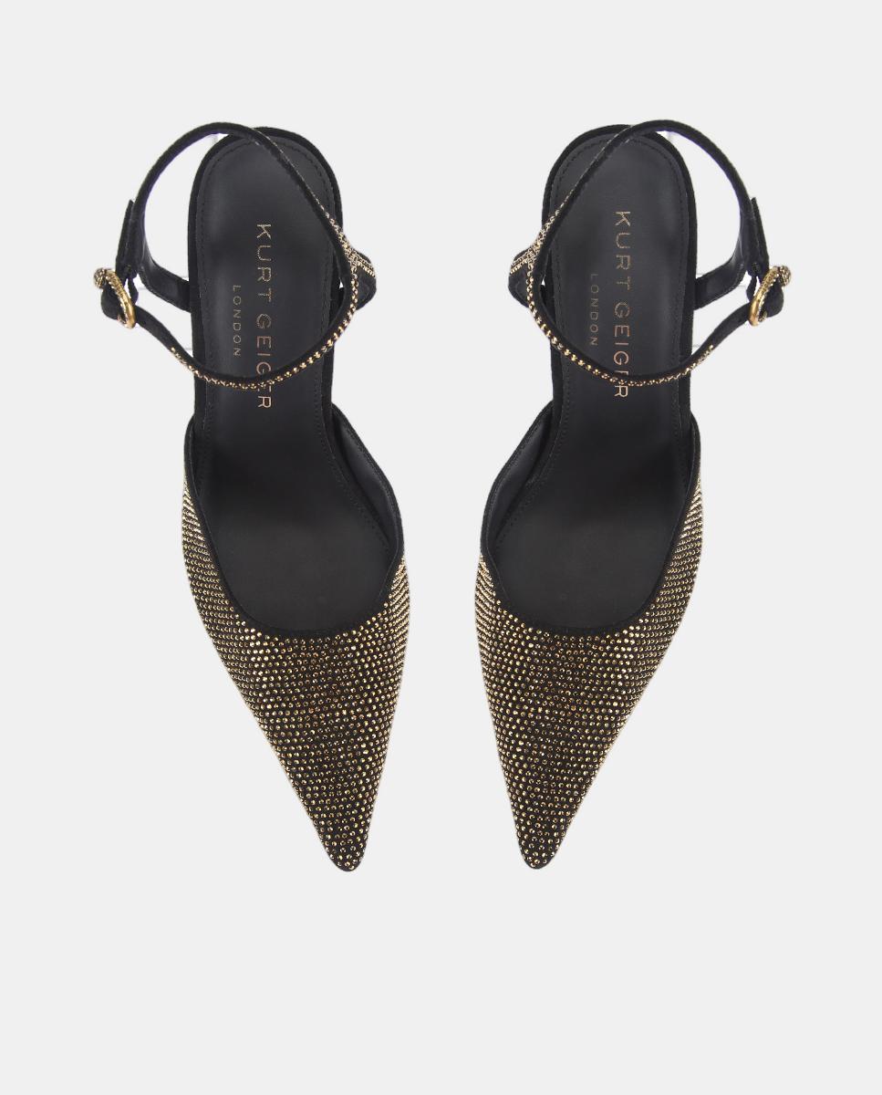 Sapatos de Salto Stiletto com Calcanhar Aberto e Biqueira com Brilhos Preto-2