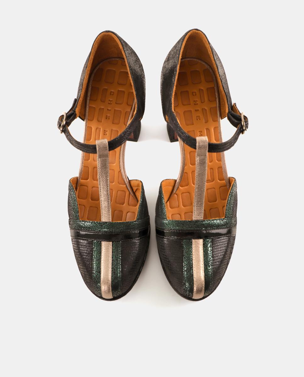 Sapatos de Mulher em Pele com Salto e Plataforma Exterior com Fecho de Fivela Preto-4