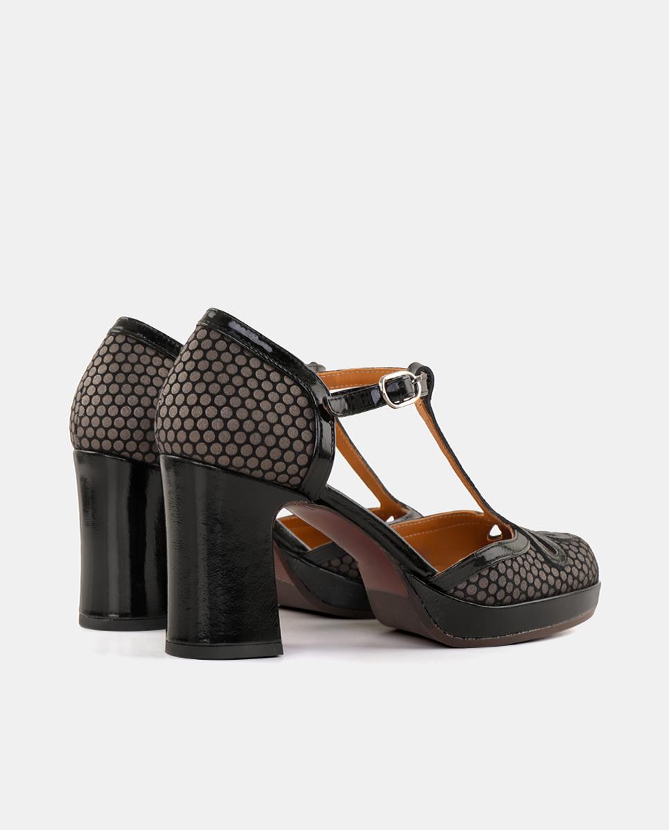 Sapatos de Mulher em Pele com Salto e Plataforma Exterior com Fecho de Fivela Cinzento fumo-3