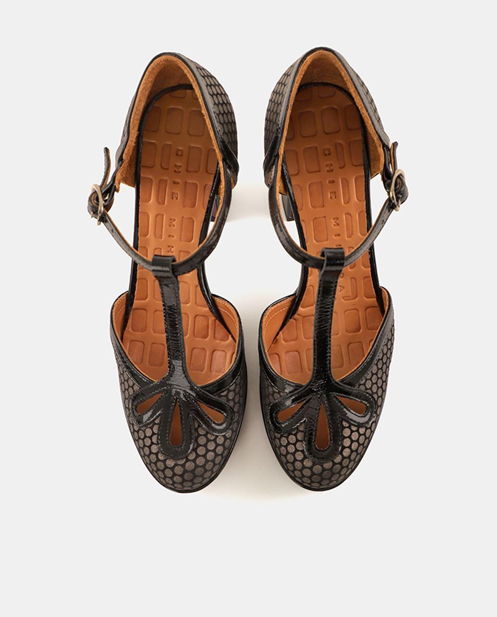 Sapatos de Mulher em Pele com Salto e Plataforma Exterior com Fecho de Fivela Cinzento fumo-4