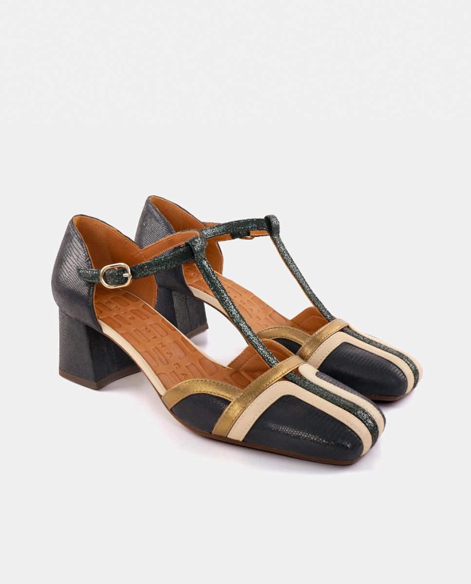 Sapatos de Mulher em Pele com Salto e Fecho de Fivela Multicolor-2