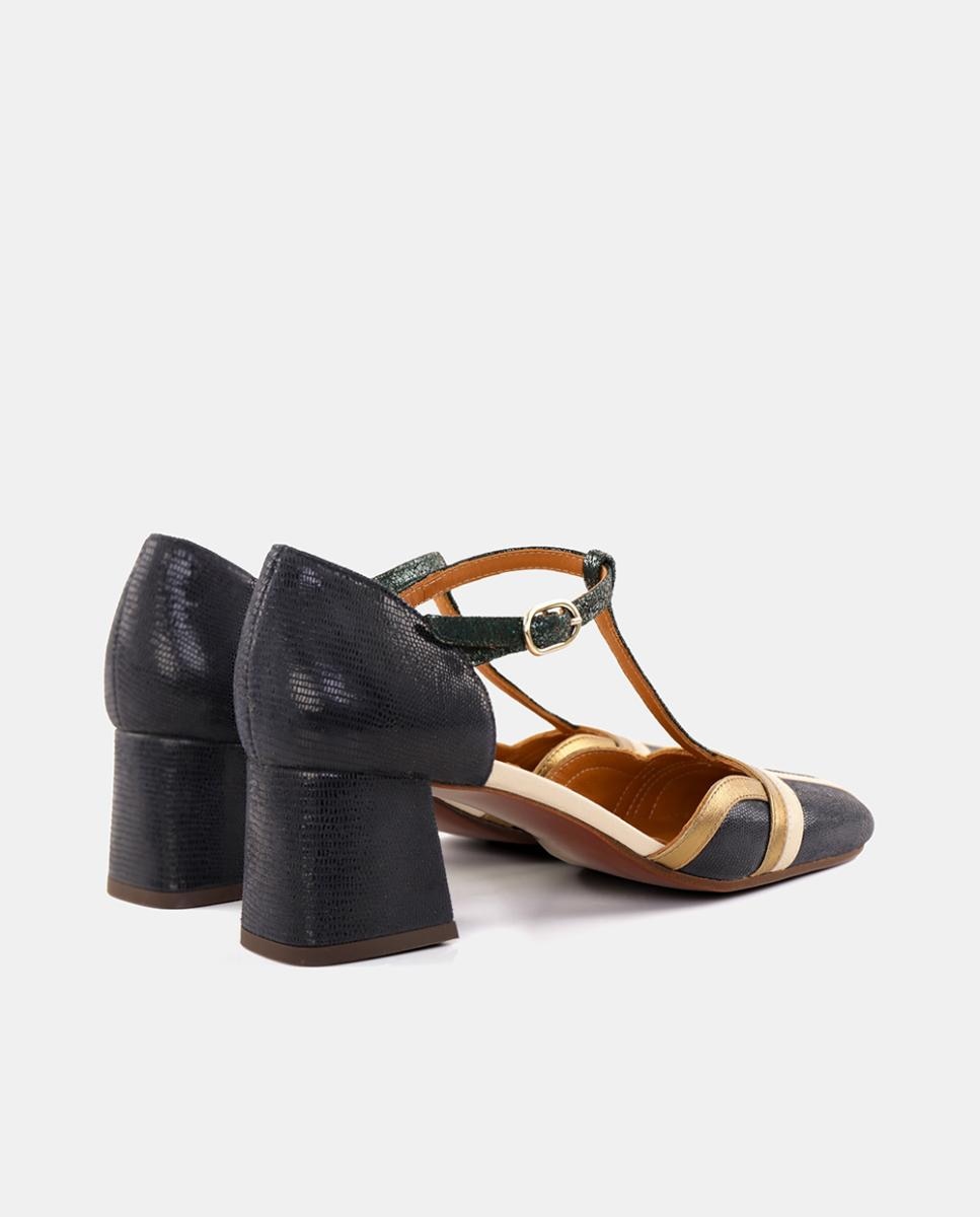 Sapatos de Mulher em Pele com Salto e Fecho de Fivela Multicolor-3