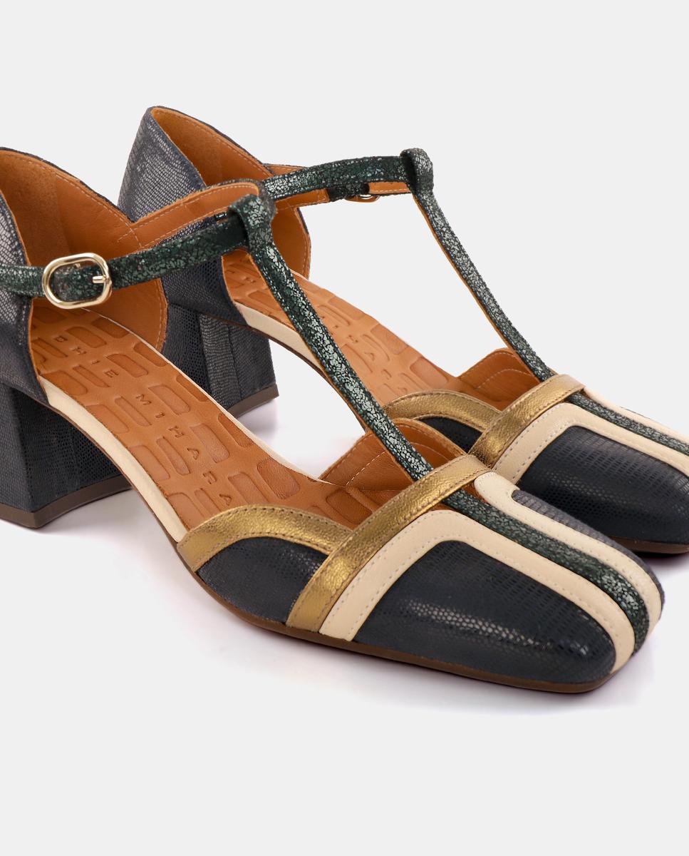 Sapatos de Mulher em Pele com Salto e Fecho de Fivela Multicolor-5