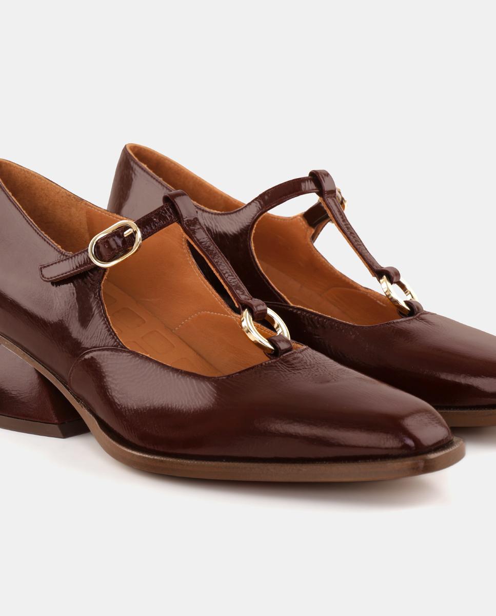 Sapatos de Mulher em Pele com Salto e Fecho de Fivela Beringela-5