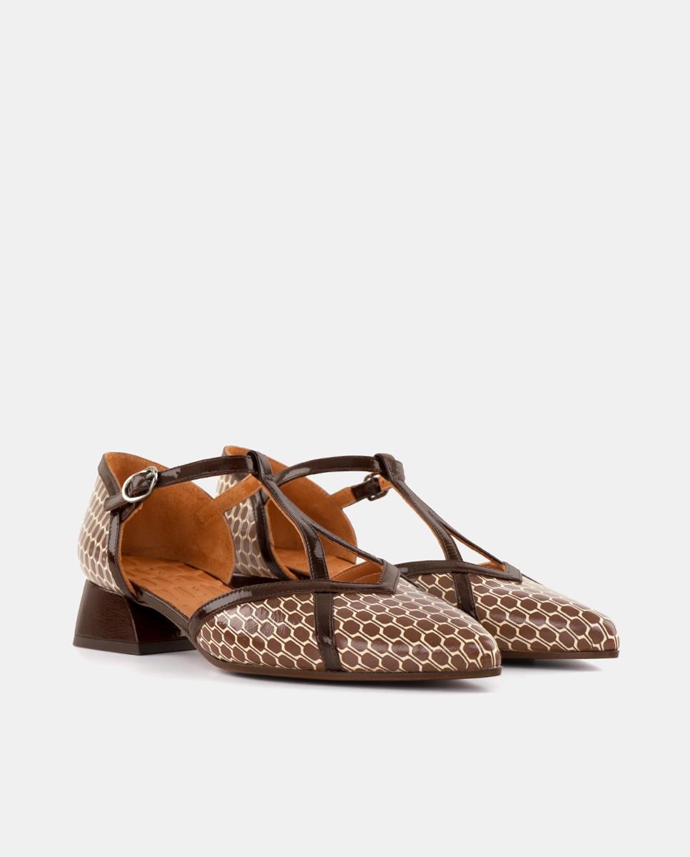 Sapatos de Mulher em Pele com Salto e Fecho de Fivela Castanho caramelo-2