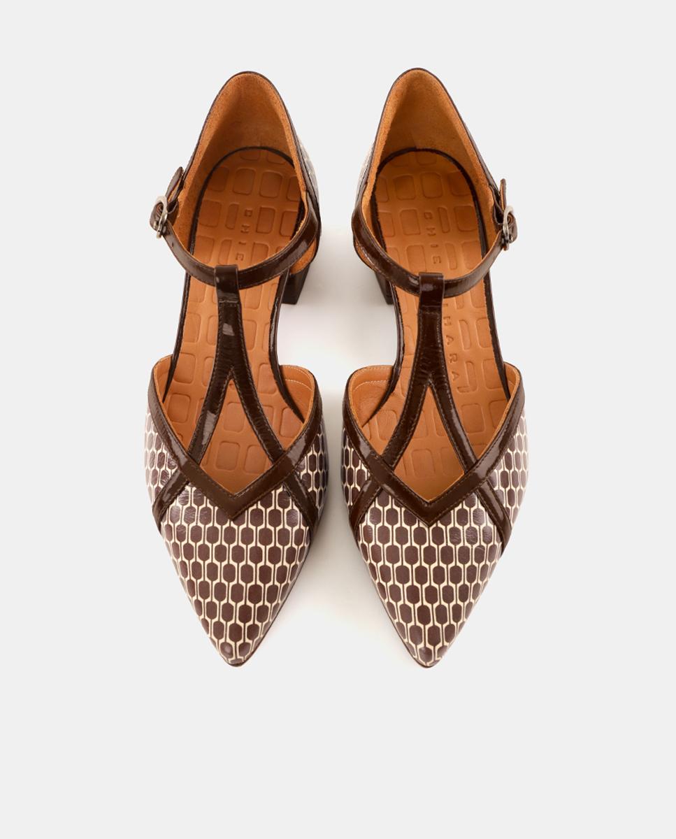 Sapatos de Mulher em Pele com Salto e Fecho de Fivela Castanho caramelo-4