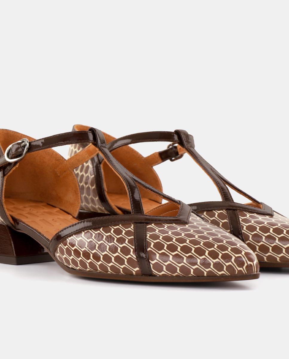 Sapatos de Mulher em Pele com Salto e Fecho de Fivela Castanho caramelo-5