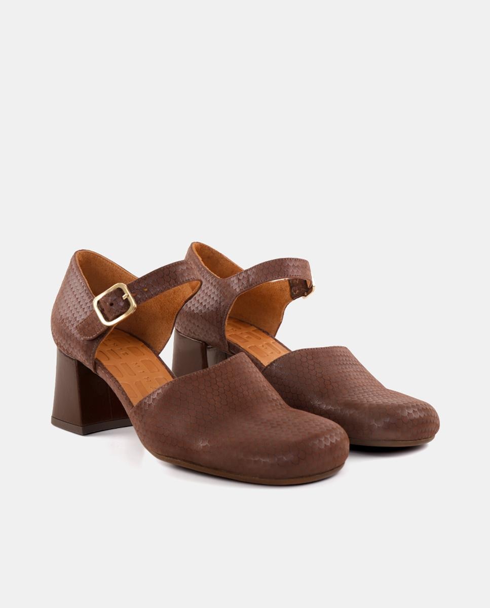 Sapatos de Mulher em Pele com Salto e Fecho de Fivela Castanho-chocolate-2