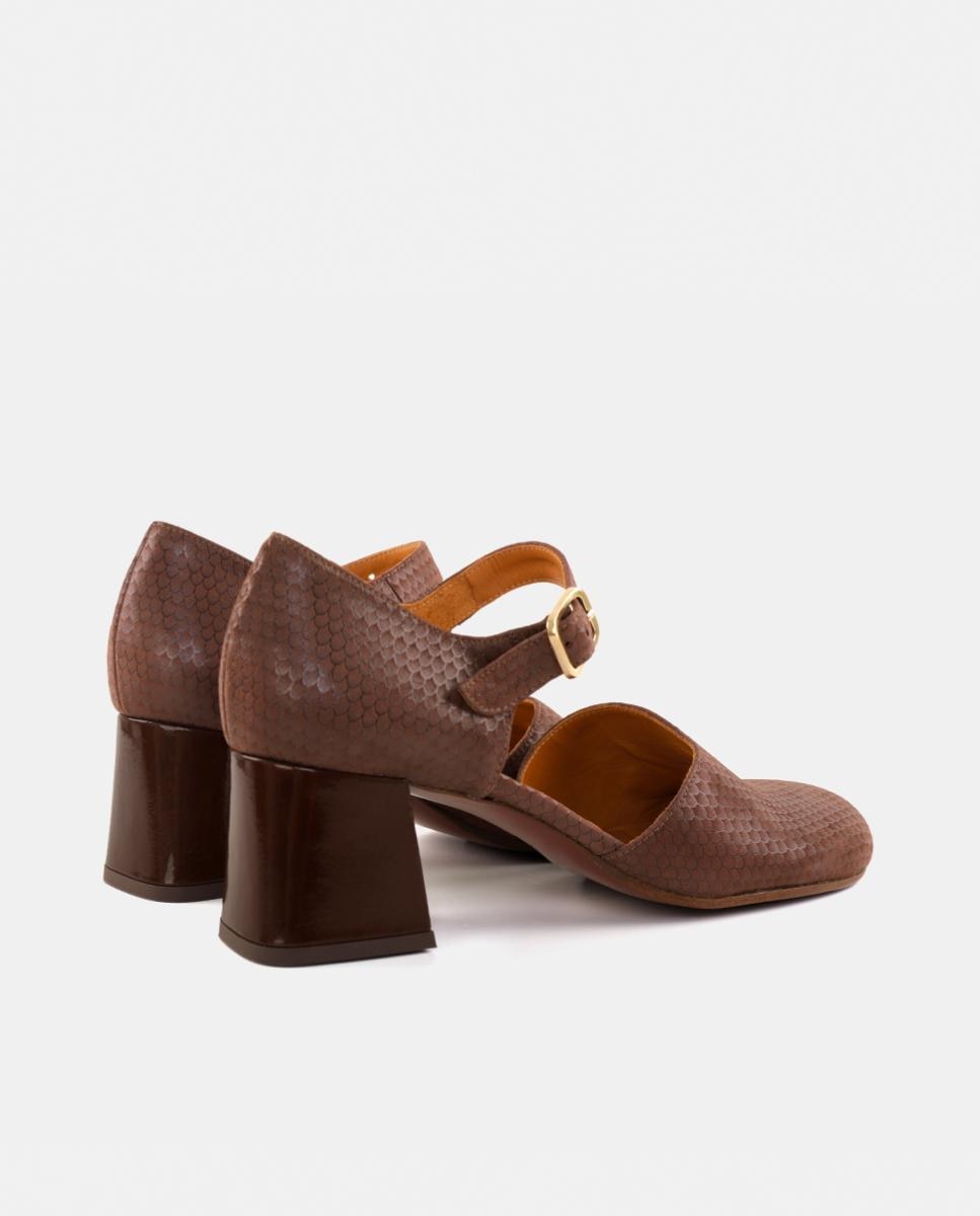 Sapatos de Mulher em Pele com Salto e Fecho de Fivela Castanho-chocolate-3